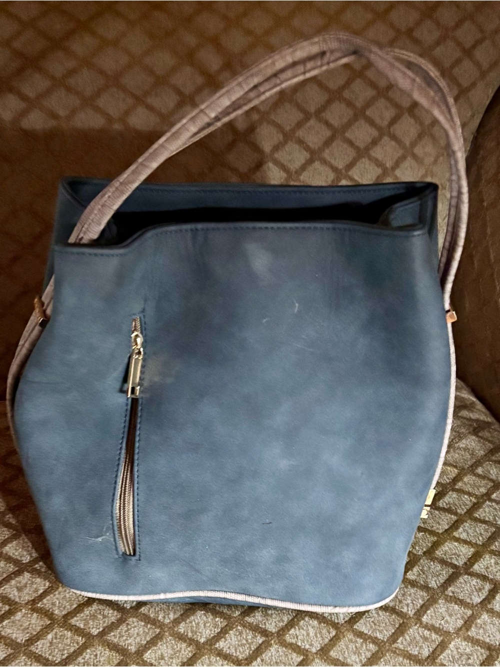 Samoe Convertible Strap Bucket Hobo Small Bag in Slate Blue Premium Faux Leather
